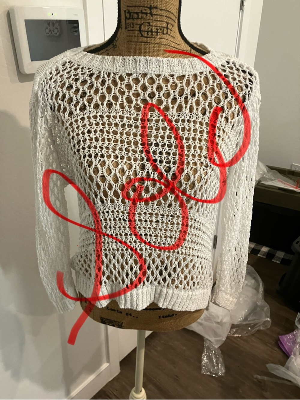 Christian Siriano White Open-Knit Crewneck Sweater